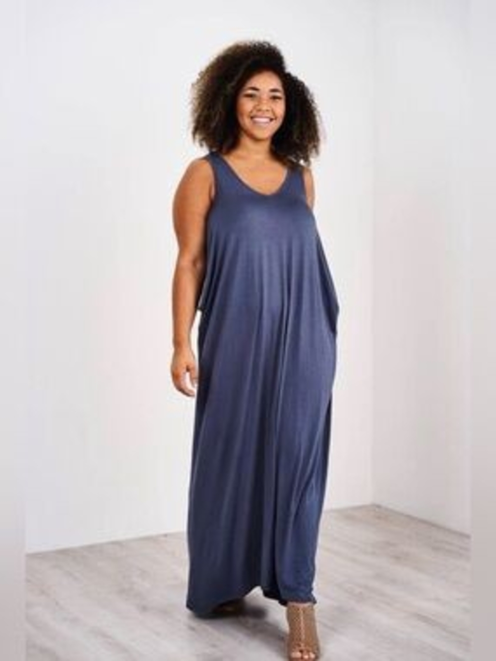 Latched Mama Cocoon Navy Blue Nursing Maxi Dress - Picture 1 of 7